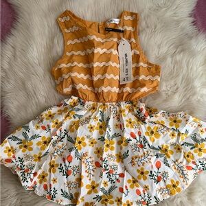 Mustard & Floral Girls' Dress with Ric Rac Bodice